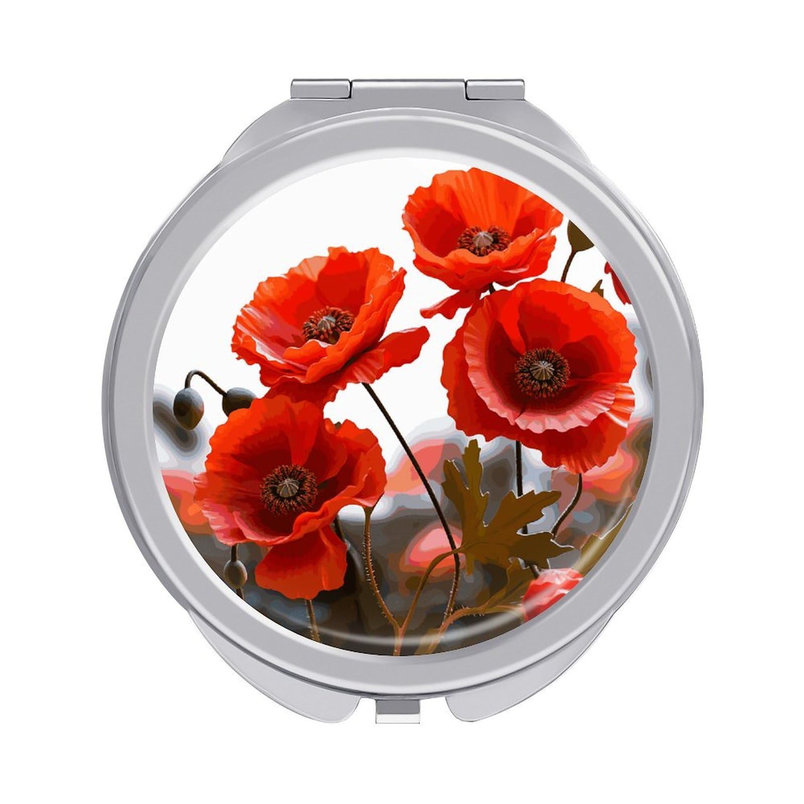 FekiLoot Poppy Flowers Vivid Petals Travel Makeup Mirror 2 X /1 X Magnifying Slim Pocket Mirrors Compact for Purse Travel Makeup Mirrors for Pocket, Handbag, Purse Women Gift