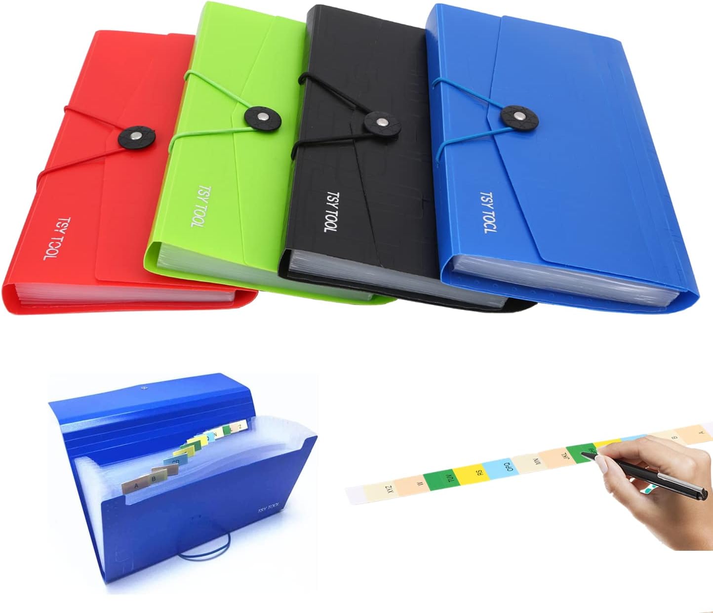 Pack of 4 Expandable File Folder,10"x5.5" Portable Accordion Document Pocket, Office Desk Organizer-13 Pockets,for Receipts, Coupons and Tickets, Check Size Water Resistant-Assorted Color