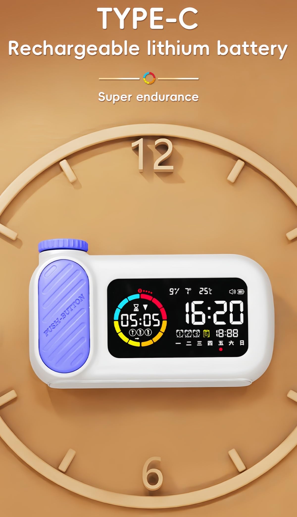Reloj Despertador con Temporizador Visual de diseño Creativo, gestor de Tiempo Inteligente con Cuenta Regresiva, autodisciplina, Regalo Ideal para Amigos. (Morado)