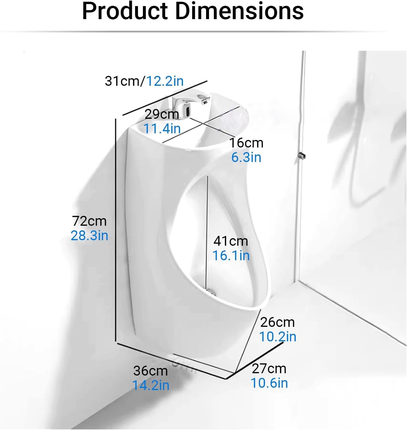 2-in-1 Wall-Mounted Ceramic Urinal with Integrated Wash Basin and Sensor Faucet,High Efficiency Water-Saving Men's Urinal for Commercial,Home,Garage and Public Restroom(Gray)