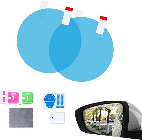 Miniatura 1 de 2 piezas de película para espejo retrovisor de automóvil para una conducción segura, 3.7 pulgadas x 3.7 pulgadas, alta definición, impermeable, nano