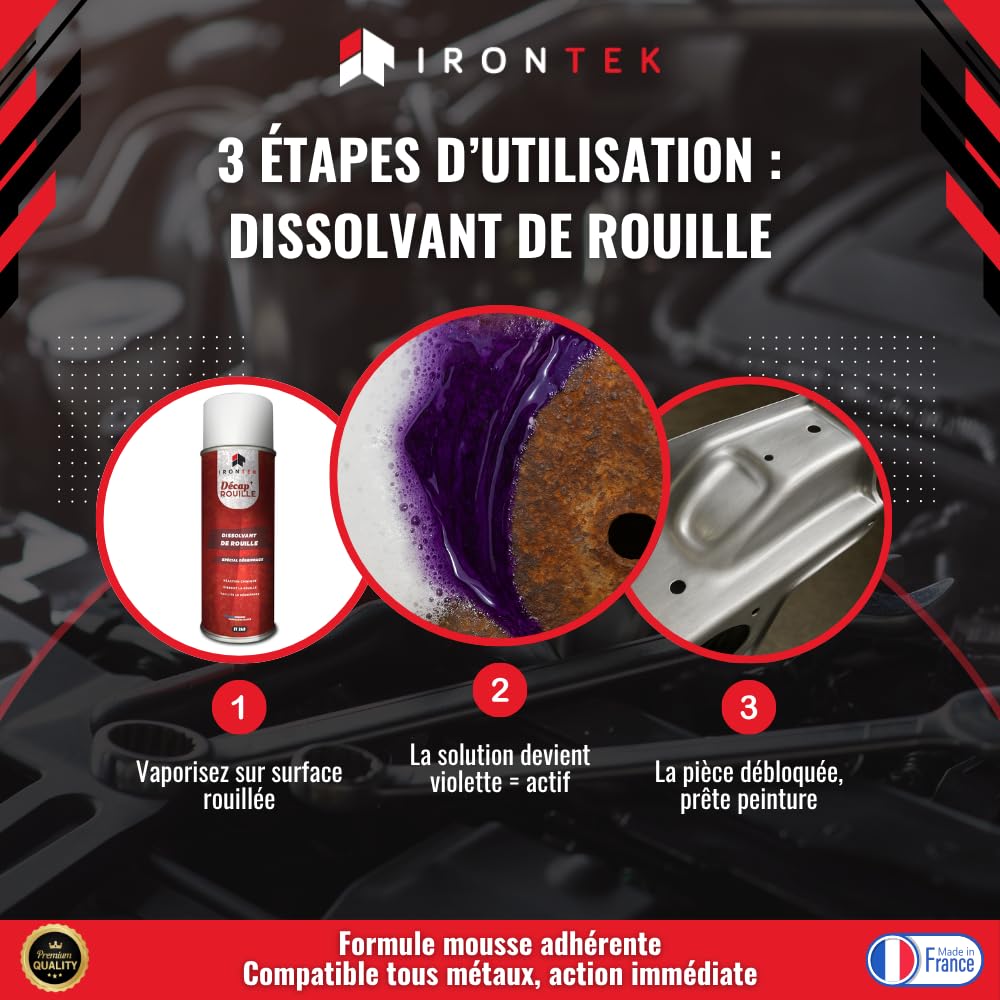 Dissolvant et Convertisseur Rouille 400ml - IRONTEK | IT248 | Réaction Chimique Dissout la Rouille | Facilite Le dégrippage | Auto Moto | Formule Professionnelle