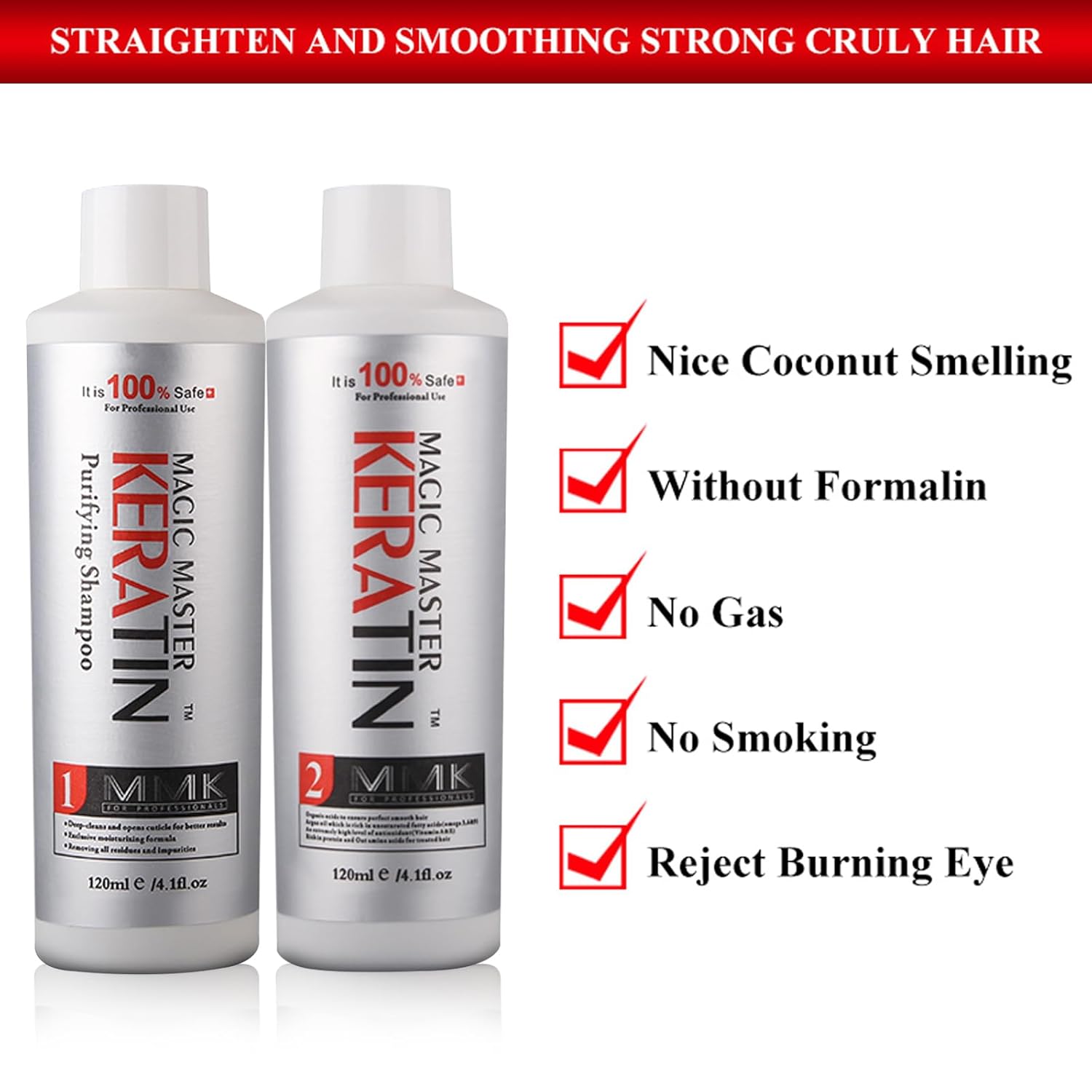 Formaldehyde Free Brazilian Keratin Hair Treatment,Magic Master Keratin 120ml Purifying and Keratin Treatment Without Strong Smelling and Smoking Straighten Smooth Normal Curly Hair(120ml*2) - Image 2