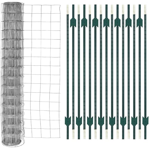 Fencer Wire 16-Gauge 5 ft. x 100 ft. Galvanized Welded Fence Wire Roll with 15 pcs 7 ft T-Posts, Farm & Garden Fencing Kit
