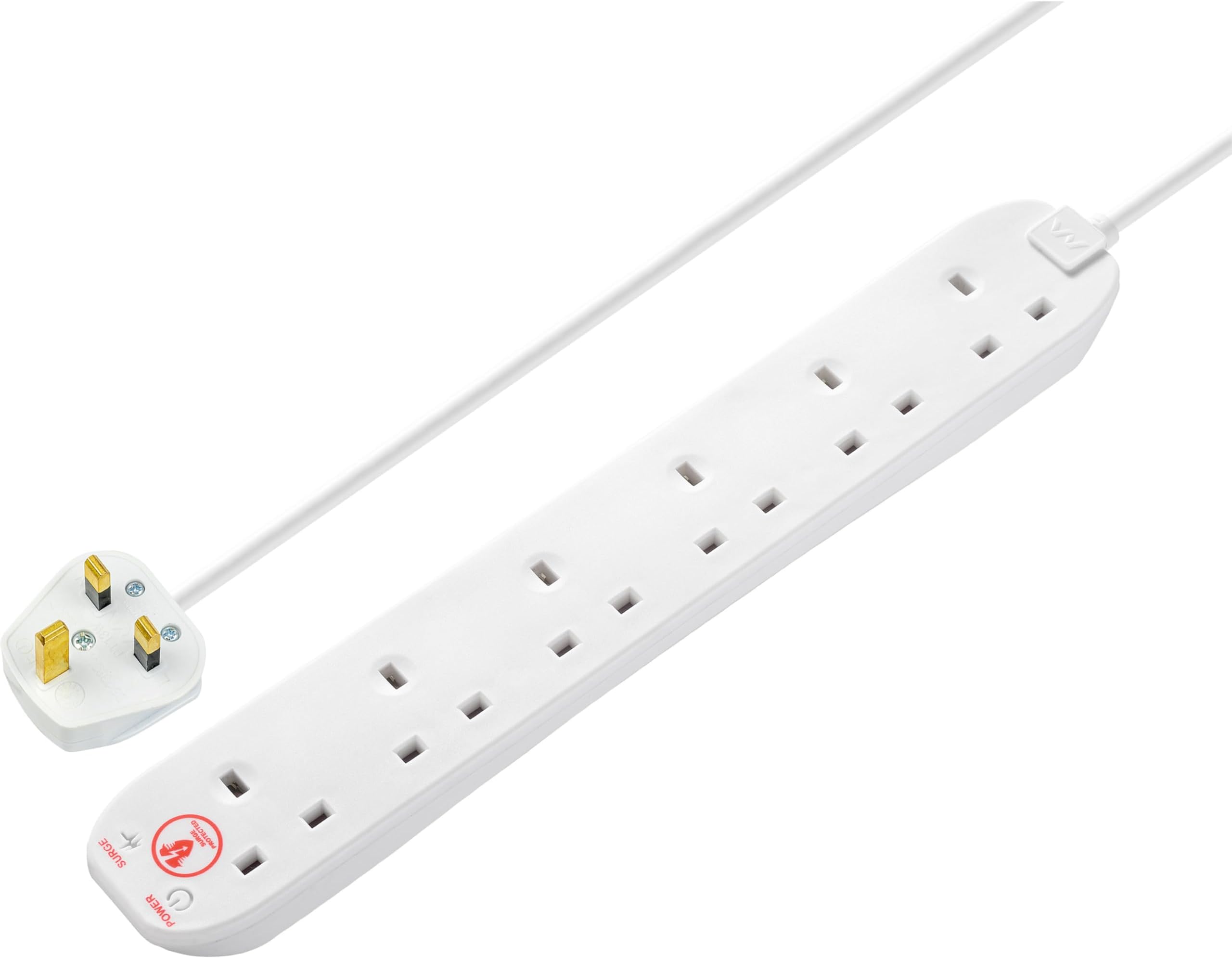 SRG6210N-MP Six Socket Surge Protected Extension Lead, 2 Metres, White