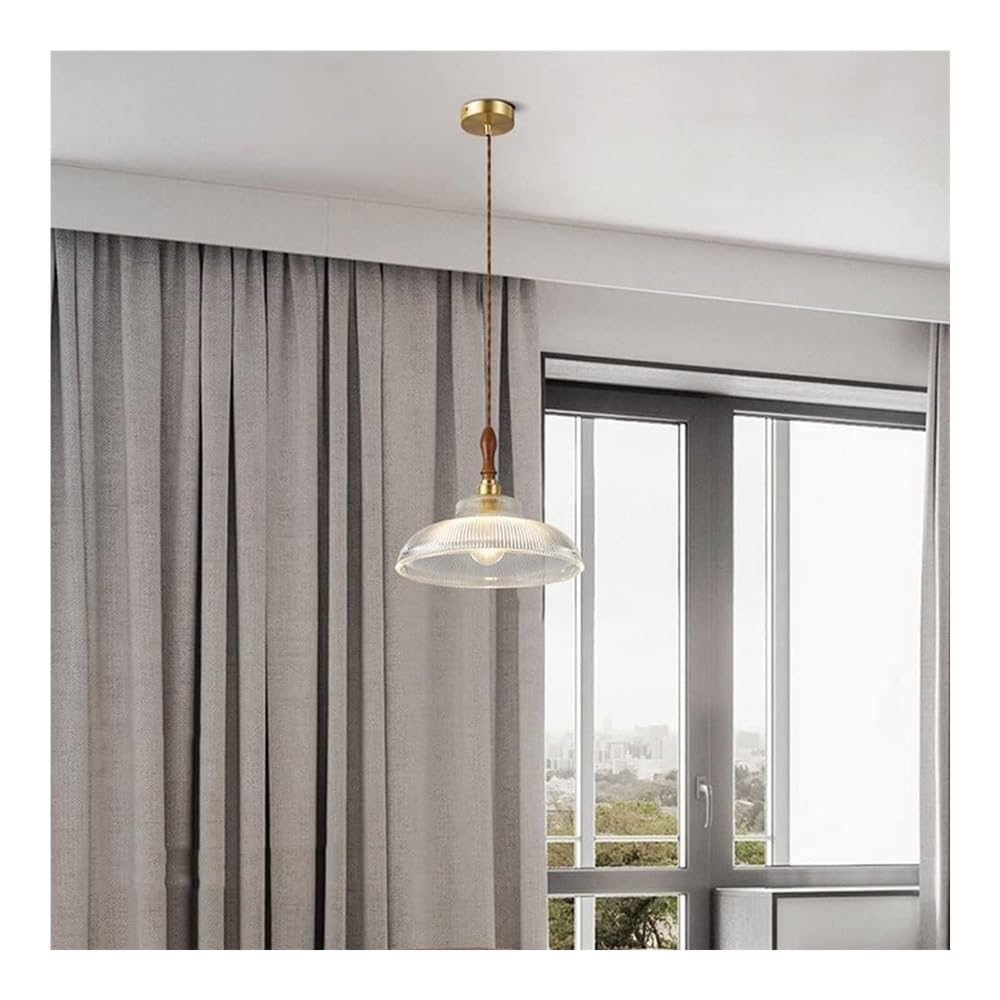 Europejski styl retro przezroczysta szklana lampa wisząca - mosiężna podstawa lampy z kloszem szklanym, regulowany przewód E27 pojedyncza głowica wisząca lampa sufitowa do kuchenne