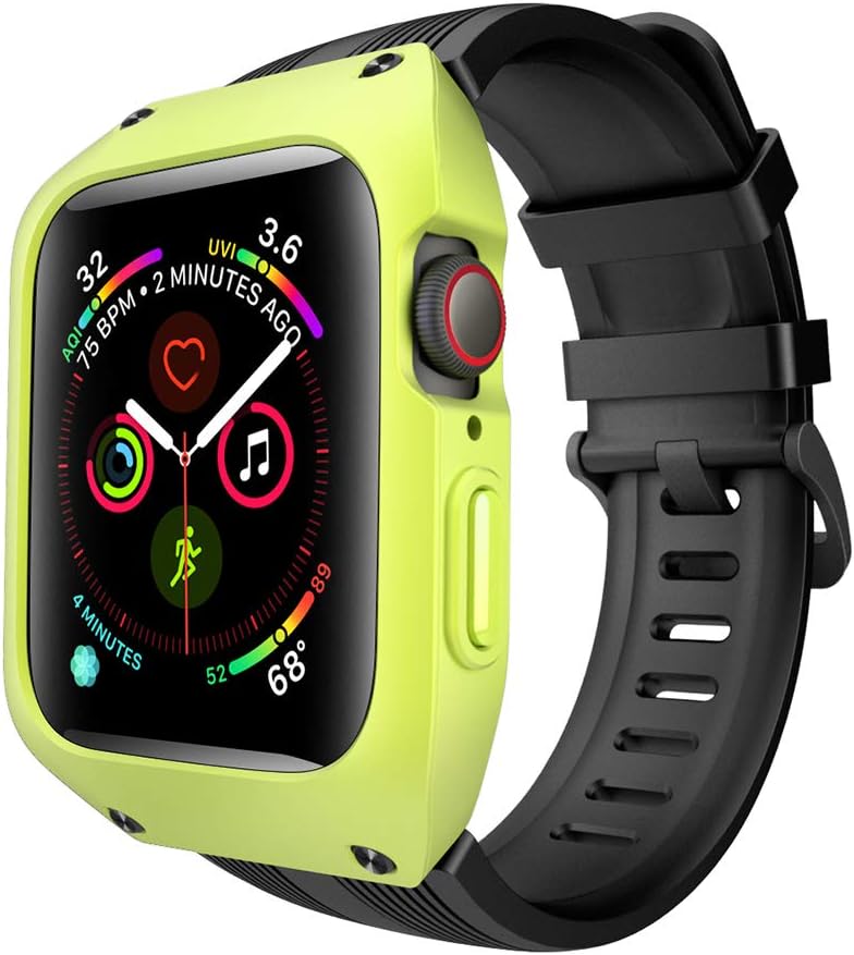 VANCHAN Compatible with Apple Watch Bands 44mm Series 6/5/4 & Apple Watch SE 44mm Band, Sport Silicone Band with Protective Case Men Women for Apple Watch SE & iWatch Series 6/5/4 44mm (Black/Green)