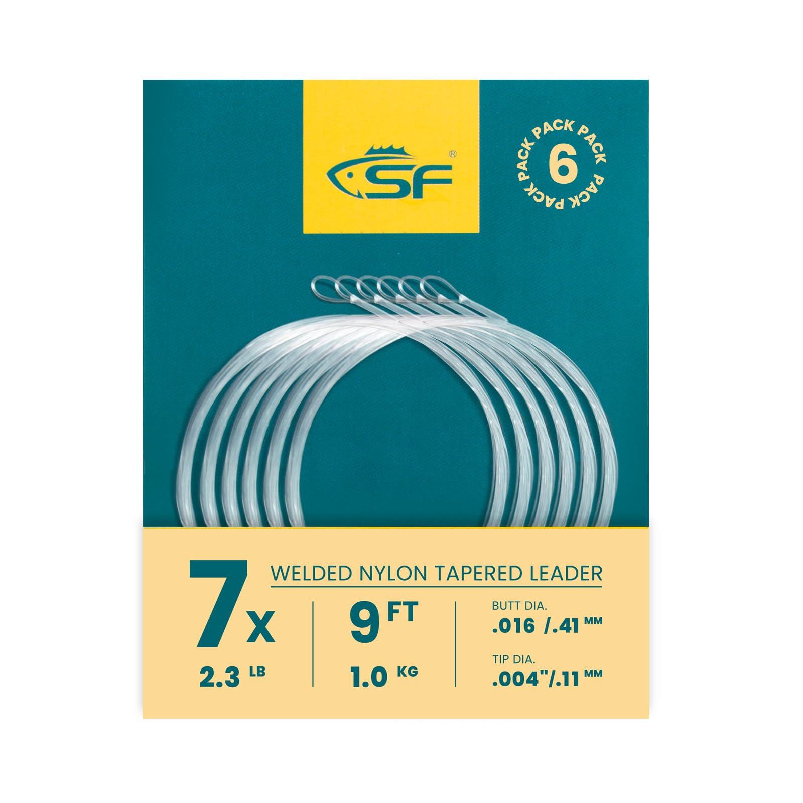 SF Welded Tapered Leader Fly Fishing with Loop Nylon 9ft Fishing Leader (6 Pack) 8X — image 1