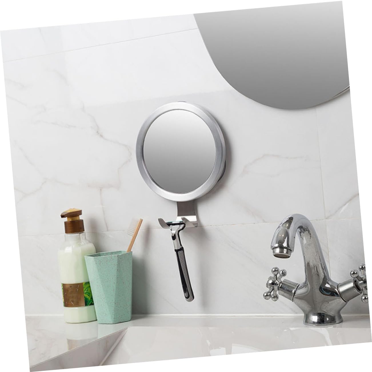 Anti Fog Shower Mirror with Hook, Bathroom Round Silver