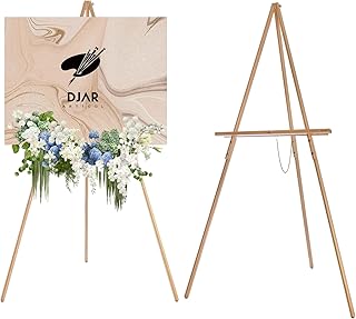 DJAR 63" Wooden Easel Stand for Sign, Dual-use Adjustable Height, Wood Floor Display Easel for Wedding, Welcome Board, Poster, Picture, Photo- Natural