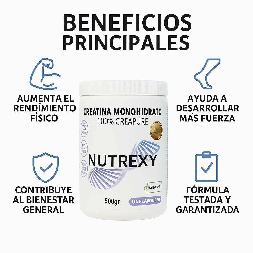Creatina Monohidrato Creapure 100% – 600g (500g + 100g) – Alta Pureza – Sin Sabor – Nutrexy