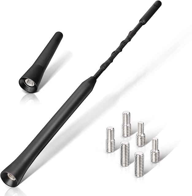 Eightwood mini car antenna 6.5cm + 23cm FM/DAB car roof radio antenna universal replacement pole car aerial with strong FM/DAB receiving functionScrews M4 M5 M6