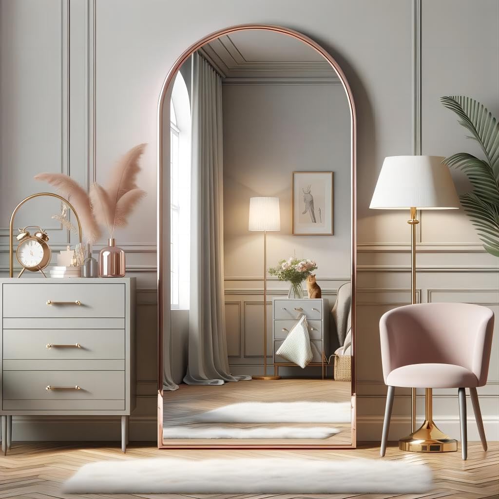 Rose Gold Mirror and 65"x22" Silver Floor Mirror Silver Mirror Full Length Silver Full Length Mirror Silver Arched Mirror Pink Body Mirror Pink Floor Mirror Pink Full Body Mirror Arch Mirror