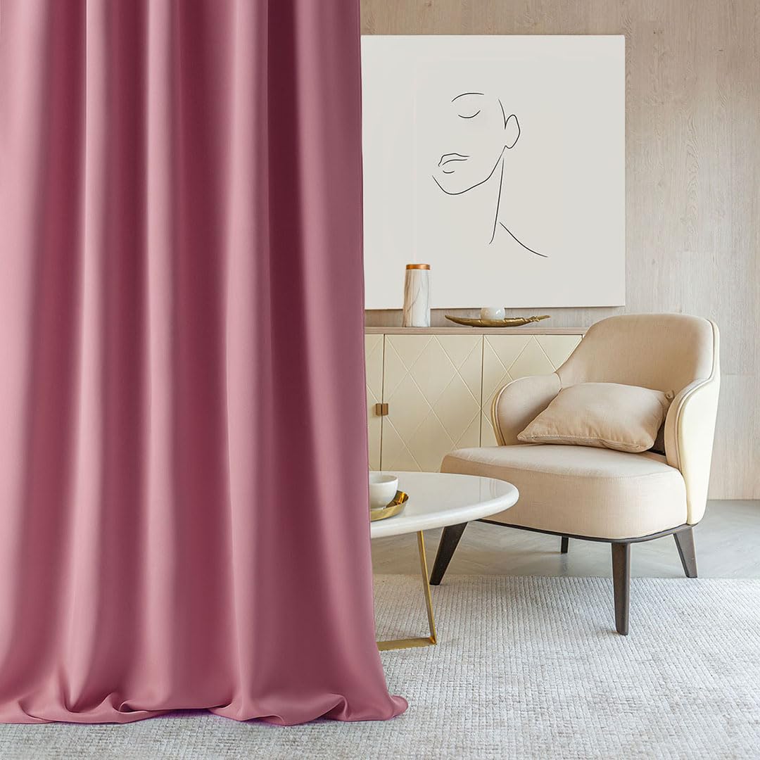 ROOM99 Aura Blackout Curtain, Silver Eyelet Curtain, 140 x 230 cm, Sliding Curtain, Modern Decoration, Living Room, Bedroom, Pink