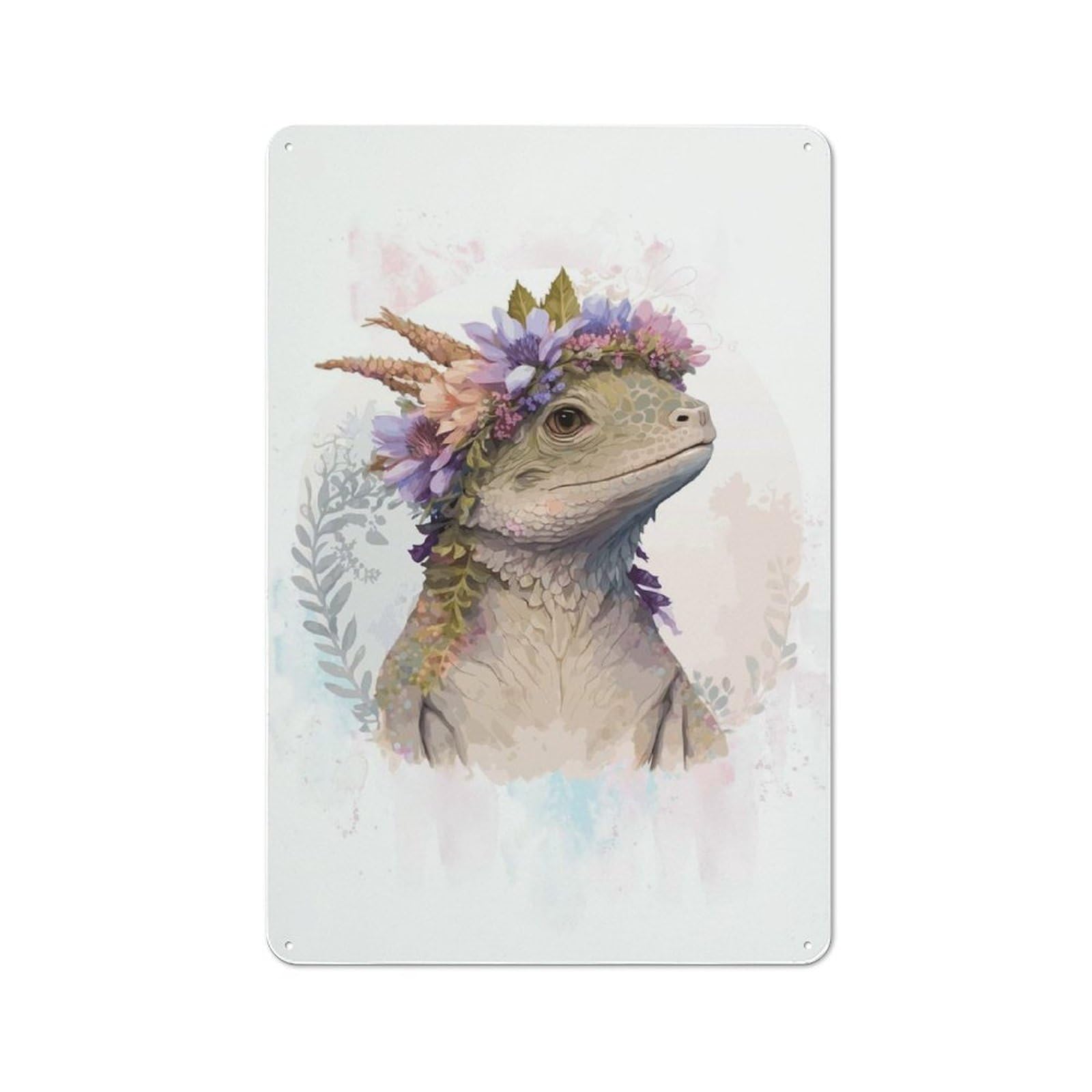 Junmoney Style-6 Retro Flower Lizard Watercolor Metal Sign 30X20cm, Classic Pub Decor For Cafe, Pub, Workshop Or Home Bar, For Casual British Interiors