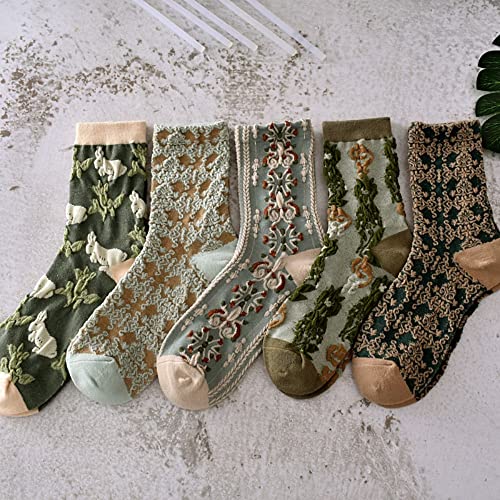 5 Pairs Womens Floral Cute Socks Vintage Embroidered Plant Socks for Women Teens Cotton Cozy Ankle Sock2