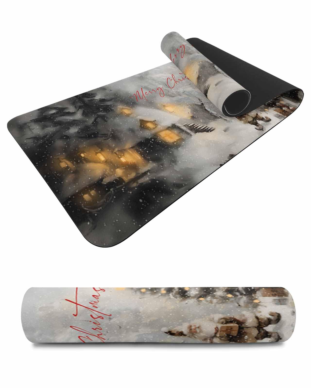 Debedcor Heat Proof Table Pads Waterproof Decorative, Merry Christmas Non-Slip Table Countertop Protector, Rustic Xmas Santa Trees Snowing Insulation Mat for Dining Room, 48 x 12 Inches