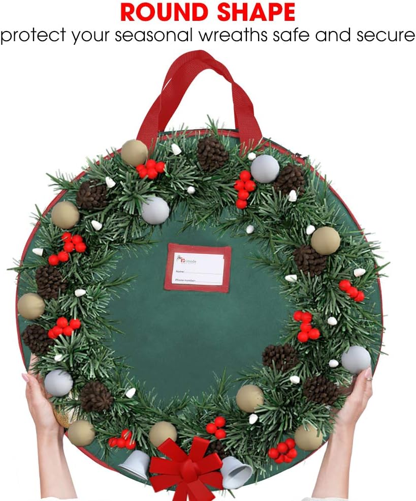Primode Heavy Duty Christmas Wreath Storage Bag 36"- Handles Made Of Durable 600D Oxford Polyester Material Storage Bag 36” Holiday Wreaths (Green) - Image 4