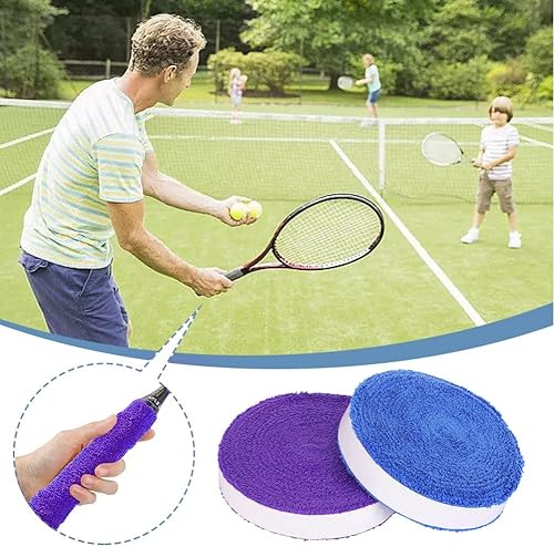 Vista 14 de ITODA Toalla de raqueta de tenis de bádminton, pegamento de mano de algodón antideslizante para sudar, raqueta de bádminton, cinta para el sudor Azul