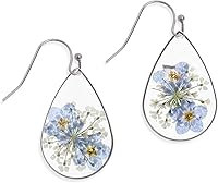 Jean Beau 925 Sterling Silver Pressed Flower Dangle Earrings Women Handmade Hypoallergenic Resin Dried Flower Teardrop Jewelry