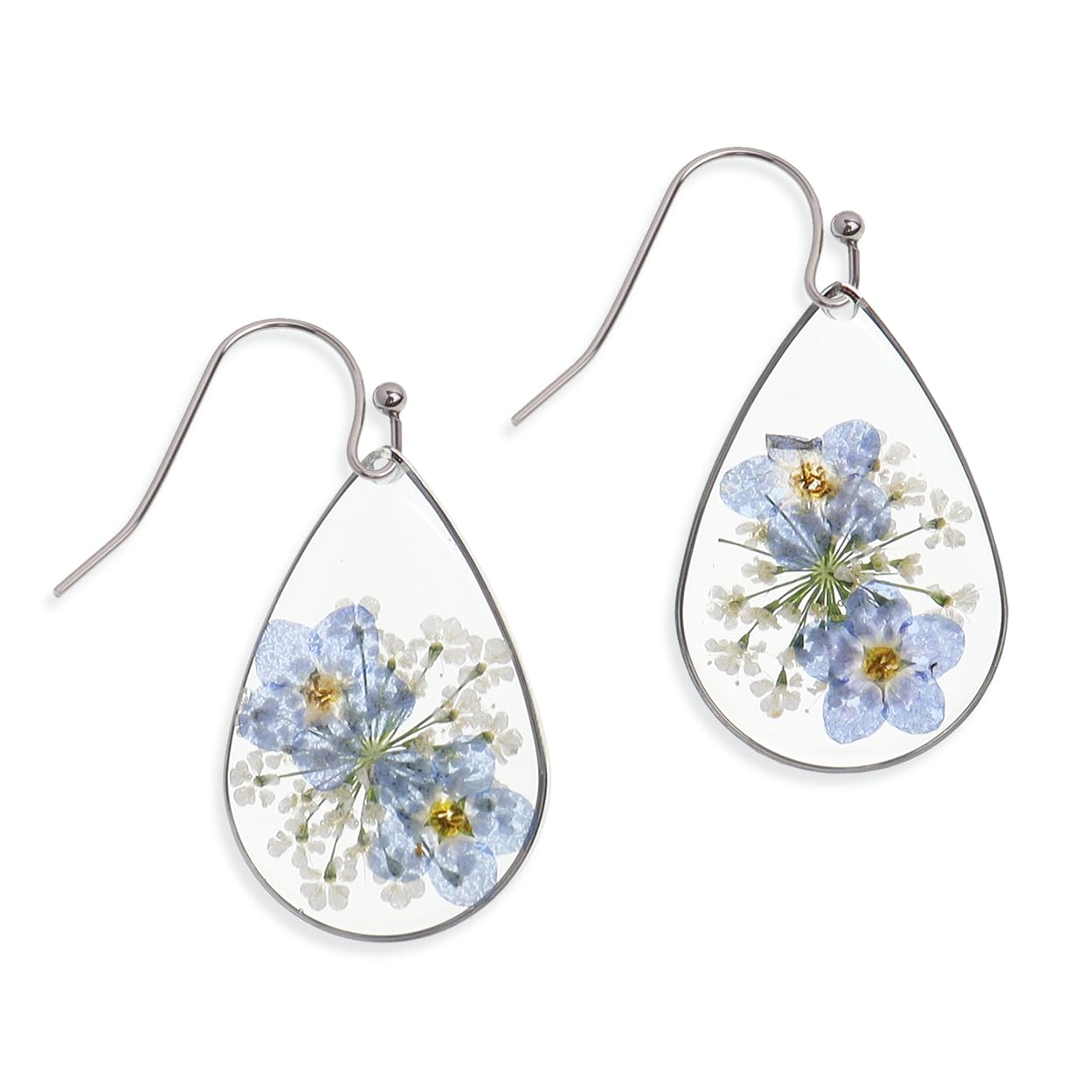 Handmade Pressed Flower Earrings for Women, Unique Resin Dried Flowers Sterling Silver Teardrop Dangle Drop Nature Floral Earings Fashion Summer Jewelry Gift