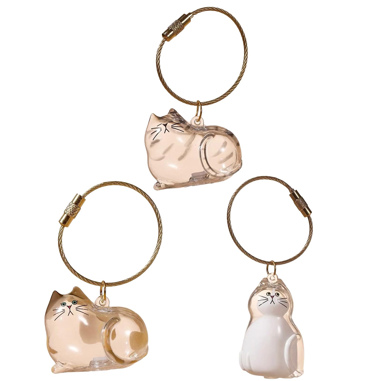 3pcs Cat Hair Keyring, Cat Hair Storage Bottle, Transparent Cute Keyring for Pet Hair Collector, Cats Keepsake Capsule Pendant,Pet Hair Keepsake Keychain, Cats Lover Collecting Gift for Women Men