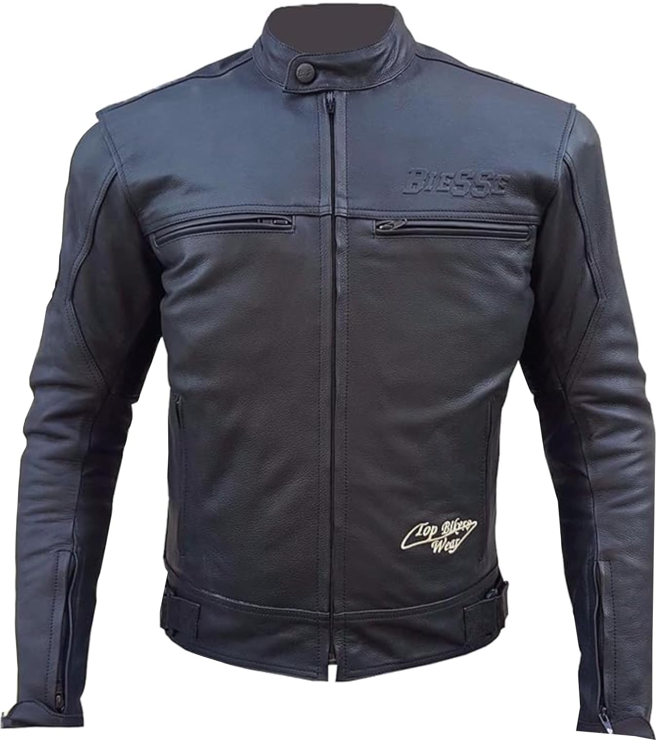 BI ESSE - Giacca in pelle MOTO Racing/Touring, stile vintage, sfoderatile, Gilet termico rimovibile, completo di Protezioni