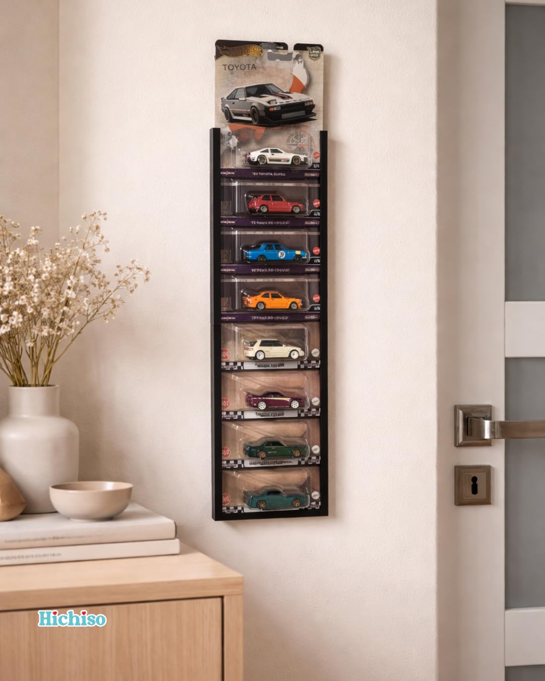 Hot Wheels Compatible Display System | Black | Modular Wall Hanger for Regular & Premium Carded 1:64 Diecast Cars | Expandable Wall Mount Organizer (Base Pack [ Base 2Pcs ])-image-10
