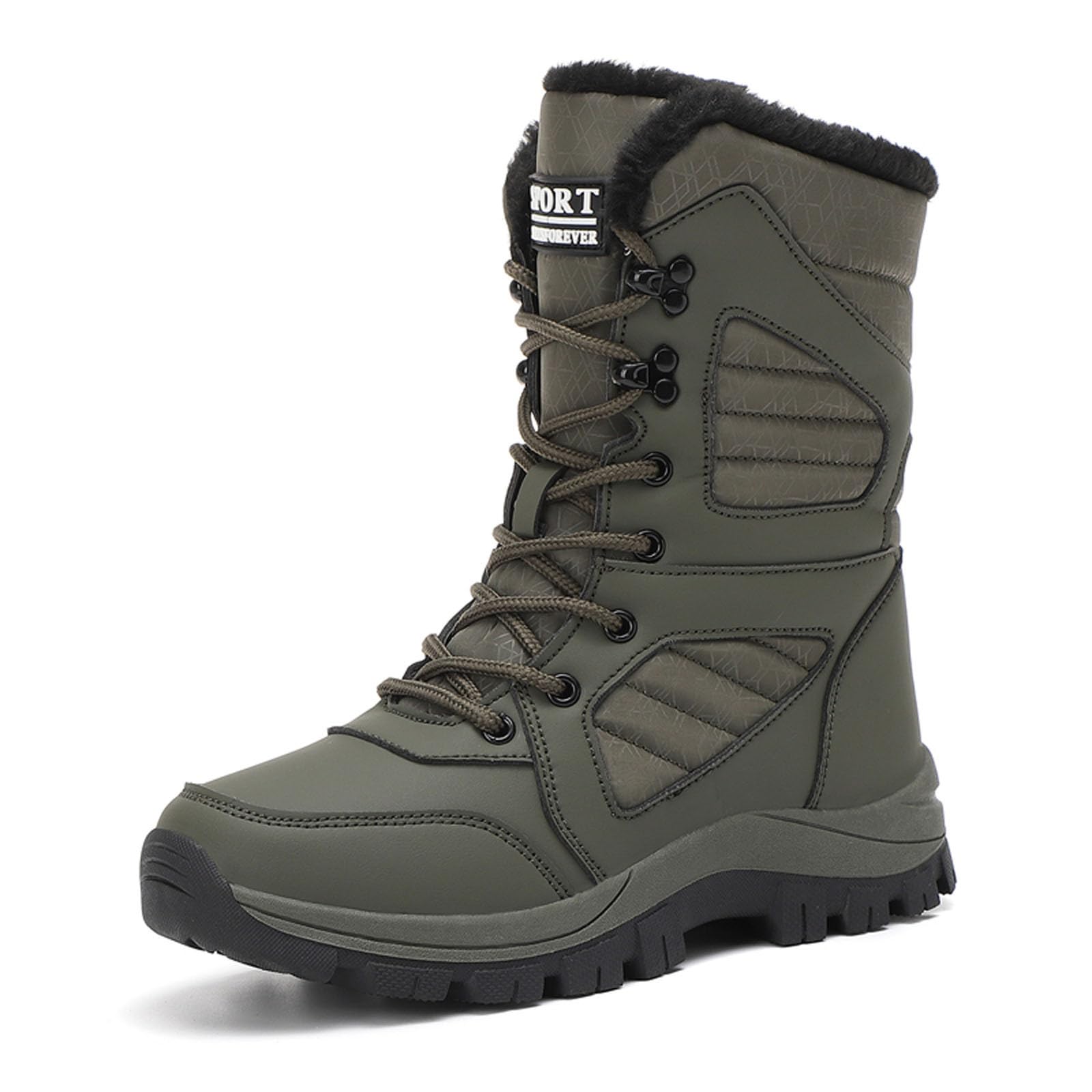 Womens Boots Waterproof Fur Lined Mid Calf Duck Boots Comfortable Casual Work Lace Up Booties Winter Shoes For
