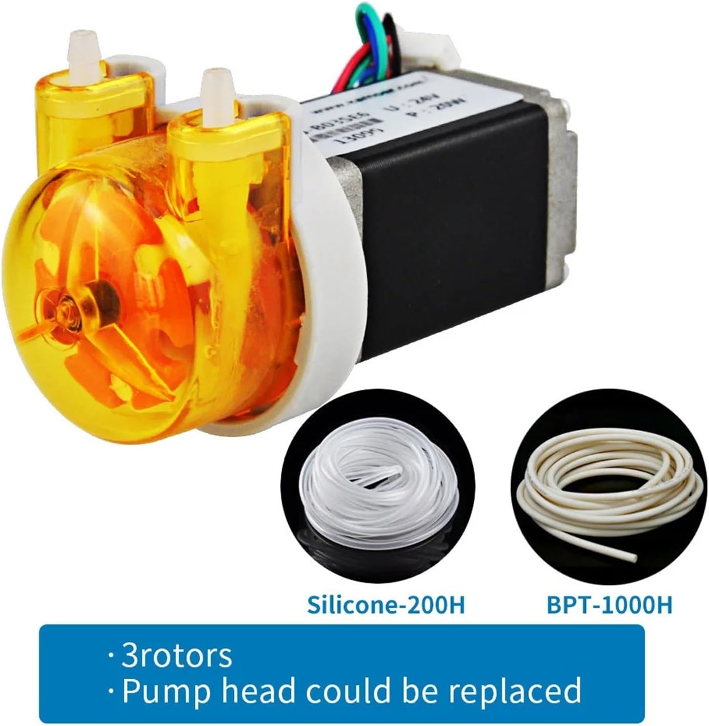 1PCS 12V/24V KAS Small Peristaltic Dosing Water Pump with Stepper Motor, 3 Rotors Silicone/BPT Tube(B04,Se-24v-3 Rotors)