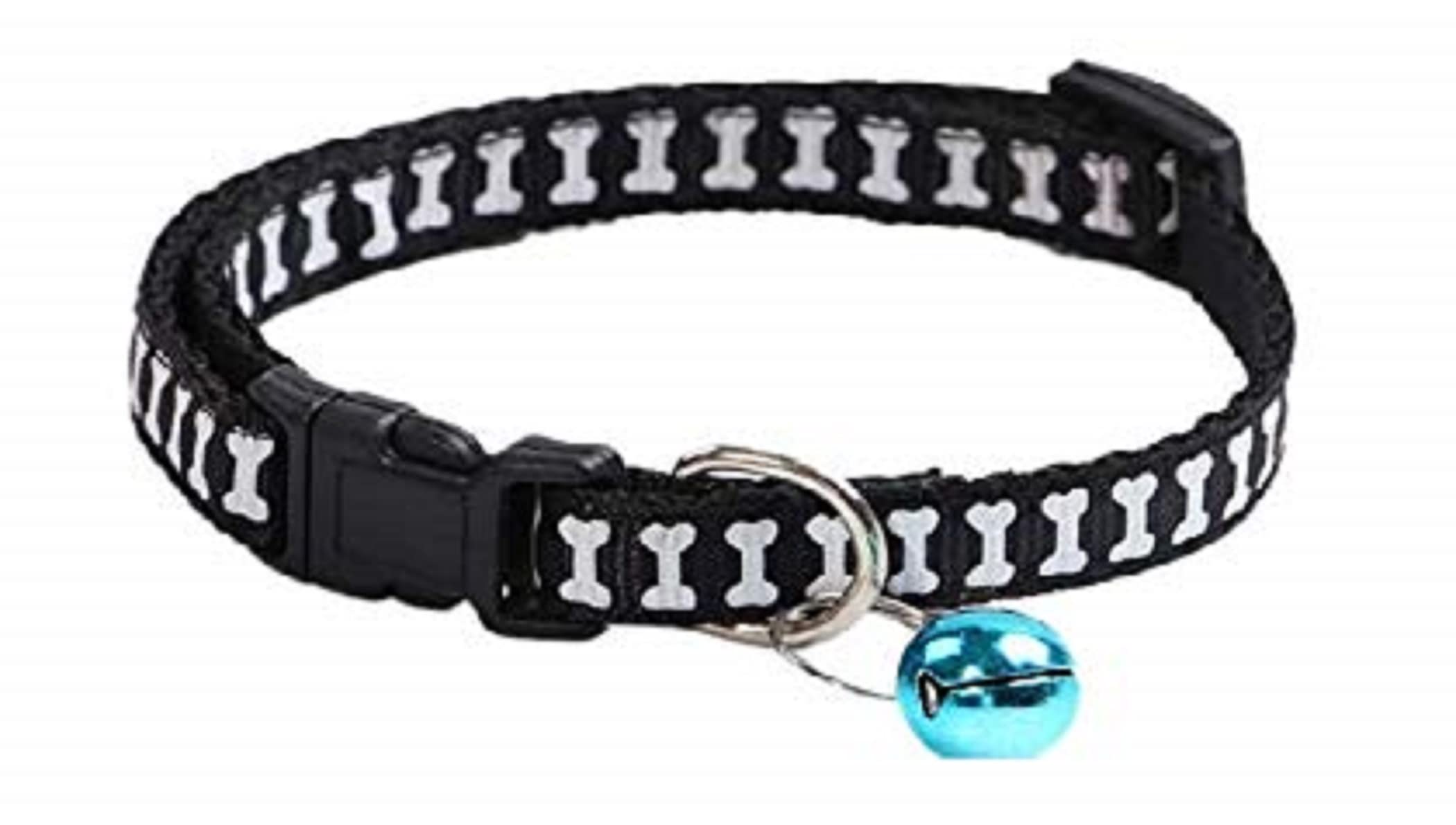 RvPaws Cute Bone Print Dog Puppy Cat Kitten Pet Collar Adjustable Necklace with Bell, Cat Accessories (Black) (B09J28YZD9) Amazon Price History, Amazon Price Tracker