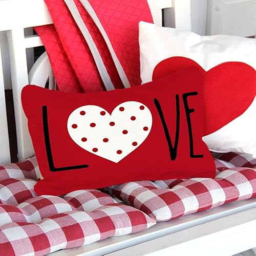 Miniatura 6 de GEEORY Juego de 4 fundas de almohada para el día de San Valentín de 12 x 20 pulgadas, para decoración del día de San Valentín, rayas rojas y
