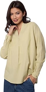 بلوزة من الكتان برقبة شكل V وأكمام طويلة للنساء PRWxx003075 عصرية بريمودا