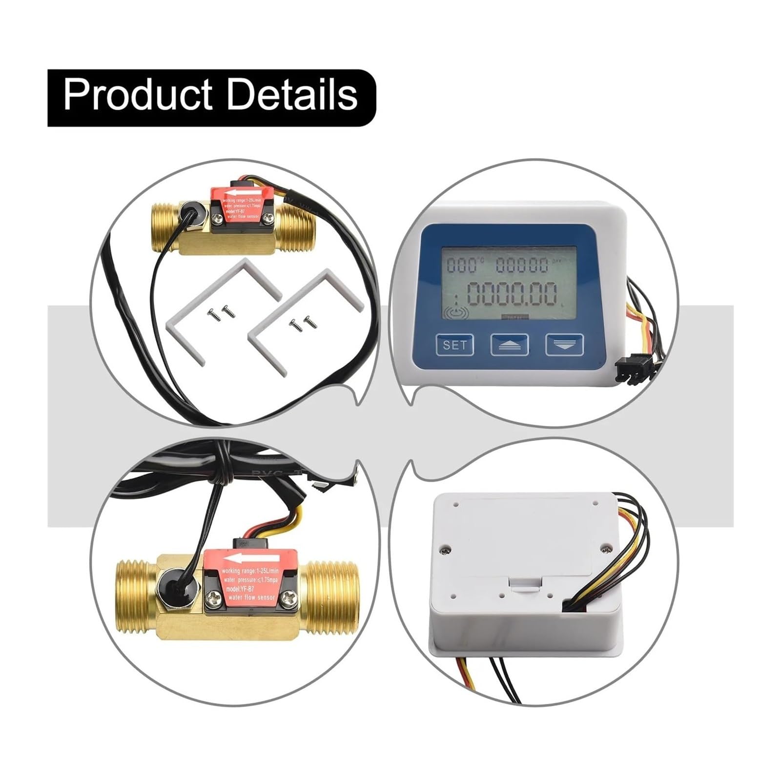 Sensor de control de caudal de agua, sensor de flujo de agua con rosca macho de 1-25 l/min con pantalla LCD digital que registra con precisión el consumo.