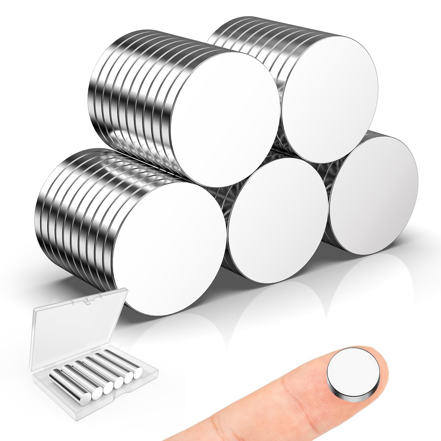 Strong Magnets, Caturledas 50 Pack 18x2 mm Small Round Magnetic Rare Earth Neodymium Fridge Magnet for Home Kitchen Office School Dry Erase Board Whiteboard, Silver