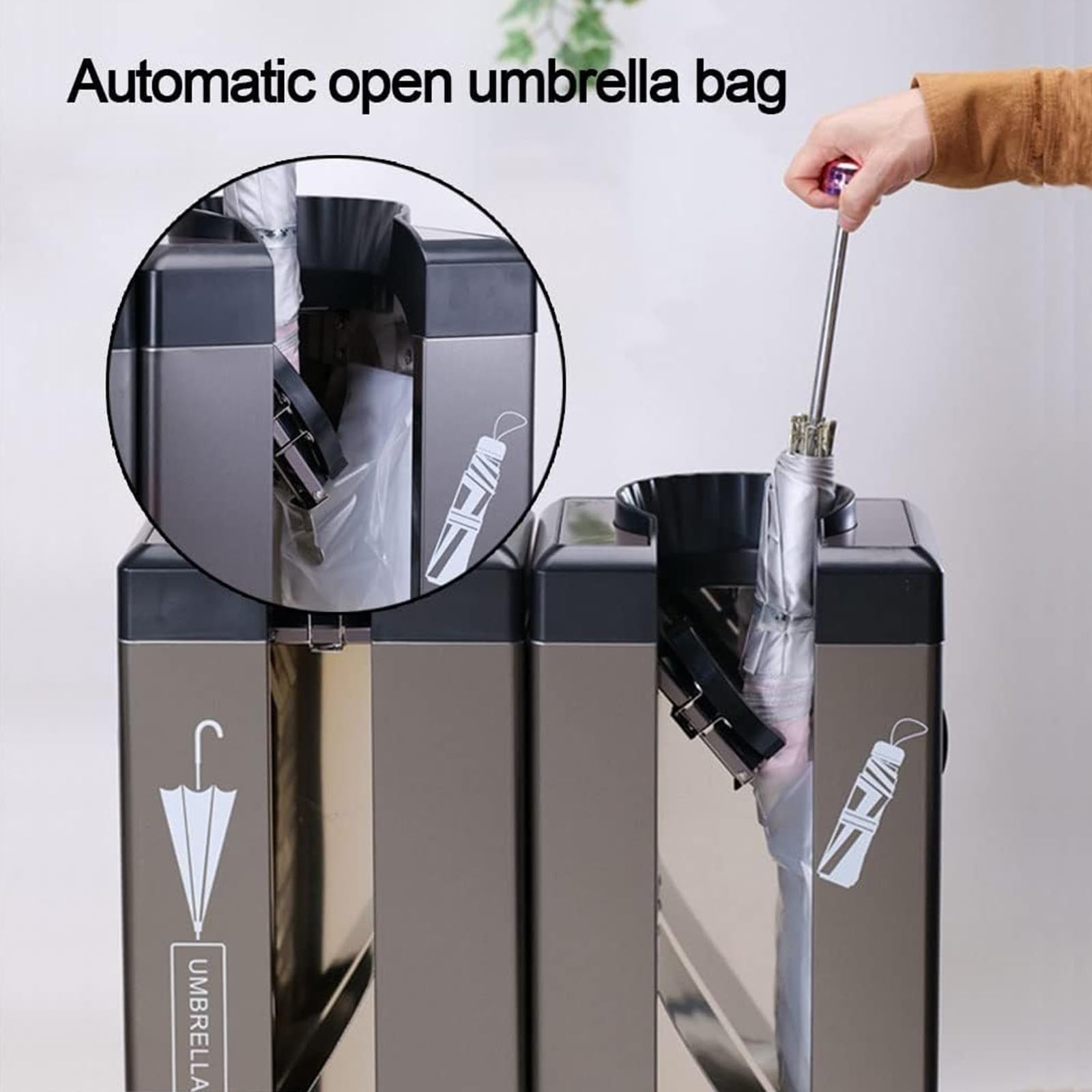 Portaombrelli automatico e avvolgitore per borse, macchina imballatrice a doppio ombrello con 1000 sacchetti, mantiene i pavimenti asciutti per hotel e centri commerciali