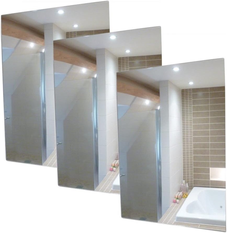 Ardisle - 3 Pack A4 Plastic Wall Mirror Tiles Anti Shatter Safety Acrylic Sheet Adhesive 30cm x 21cm x 297cm 210mm Toiltet Wall Mounted Kitchen Bedroom Sticker ticky Back Art Flexi Decorative Frameless Rectangle Mirror Self Adhesive