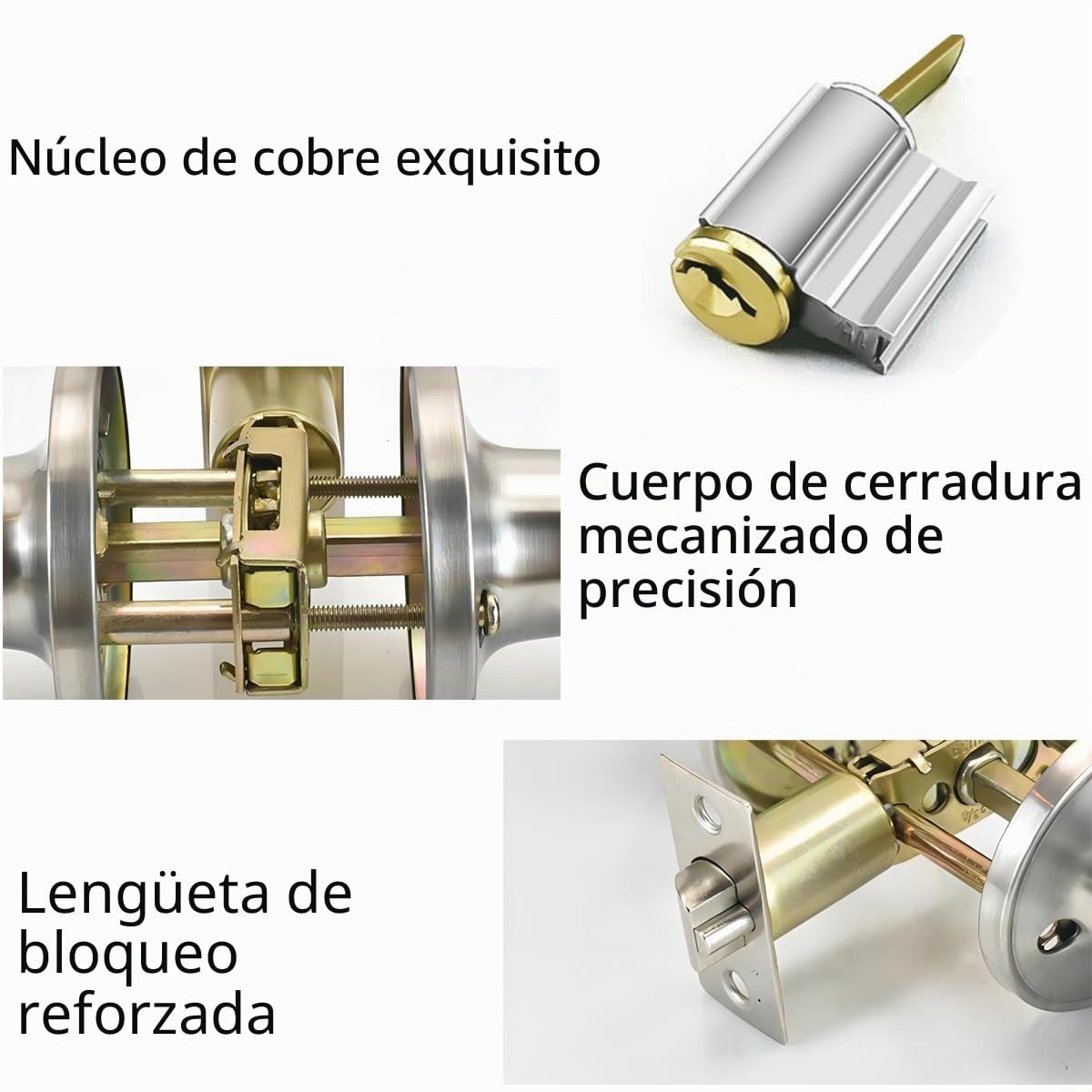 Qrity Acero Inoxidable Tirador de puerta Tirador de puerta Lock Lockset para entrada o Paso, Entrance, La Base de Cobre, Tamaño de Pestillo 60 / 70mm
