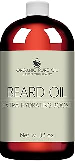 Unscented Beard Oil - 100% Natural, Organically Sourced, Non-GMO, Facial Hair Hydrating & Conditioning Oil Blend - 32 oz - Bulk Sized, Promoting Growth and Silky Smooth Hair - Jojoba, Argan & More