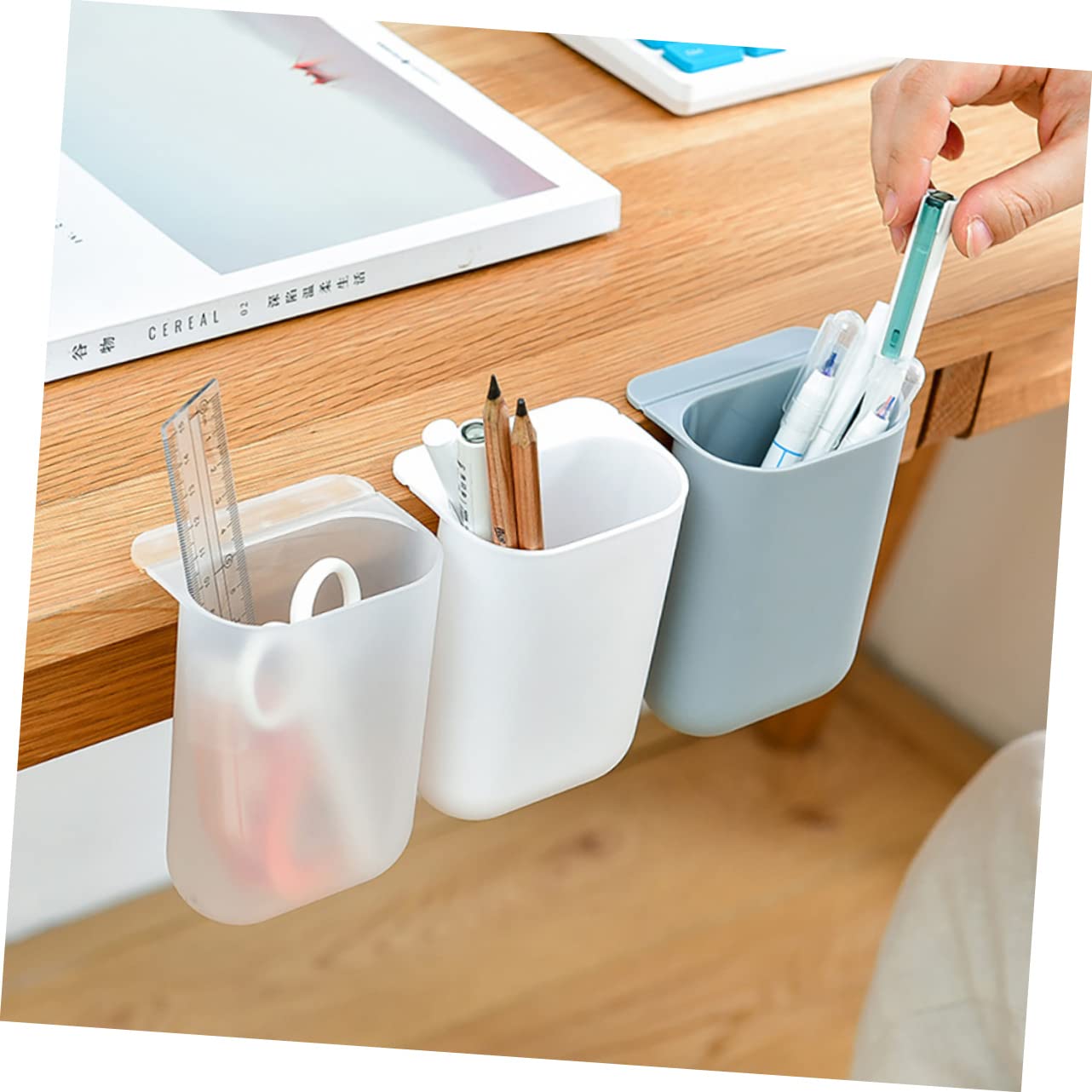 OSALADI 3 Set Portapenne Adesivi Resistente Contenitori Da Parete Per Penne Pennelli E Accessori Bianco E Trasparente Organizer Scrivania Per Studenti E Ufficio 6 Pezzi*3