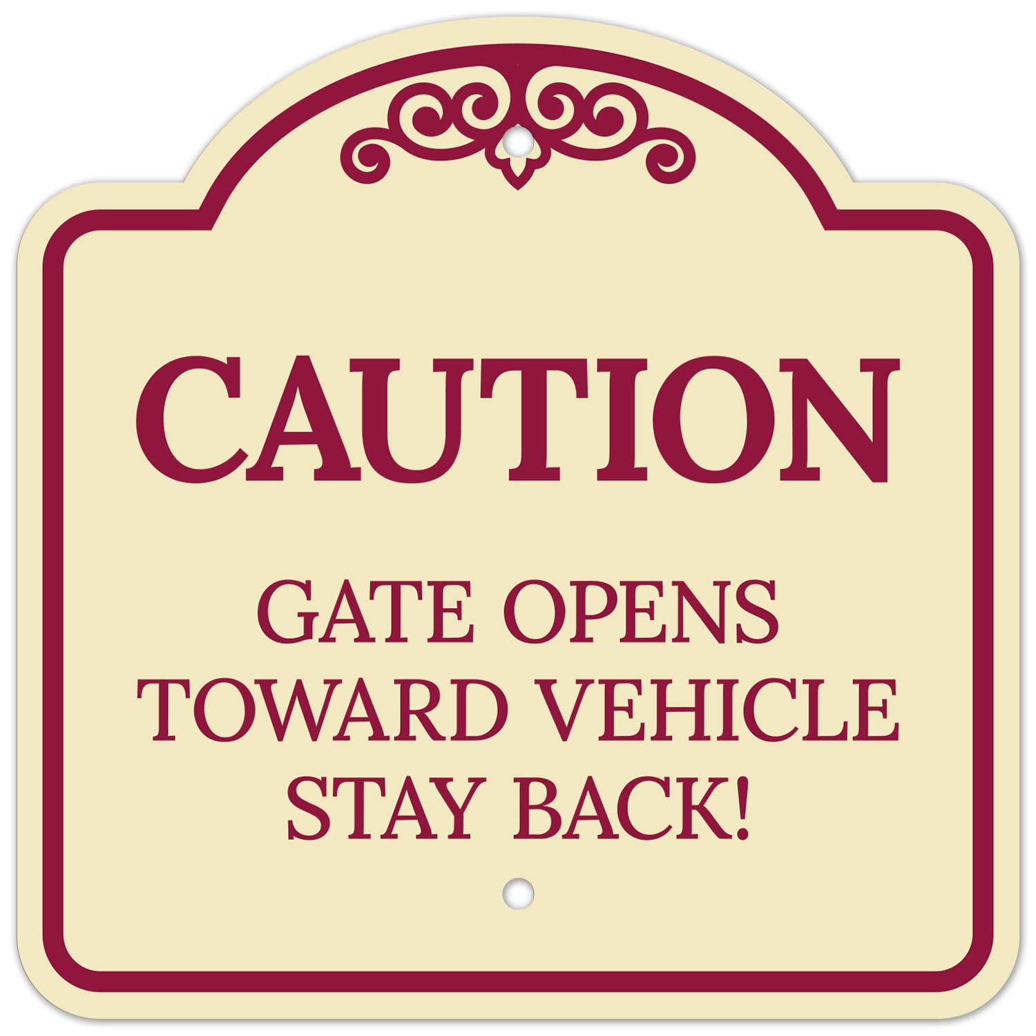 Caution Gate Opens Towards Vehicle Stay Back Décor Sign, Burgundy Light, 12x12 Inches, ACM, Fade Resistant, Made in USA