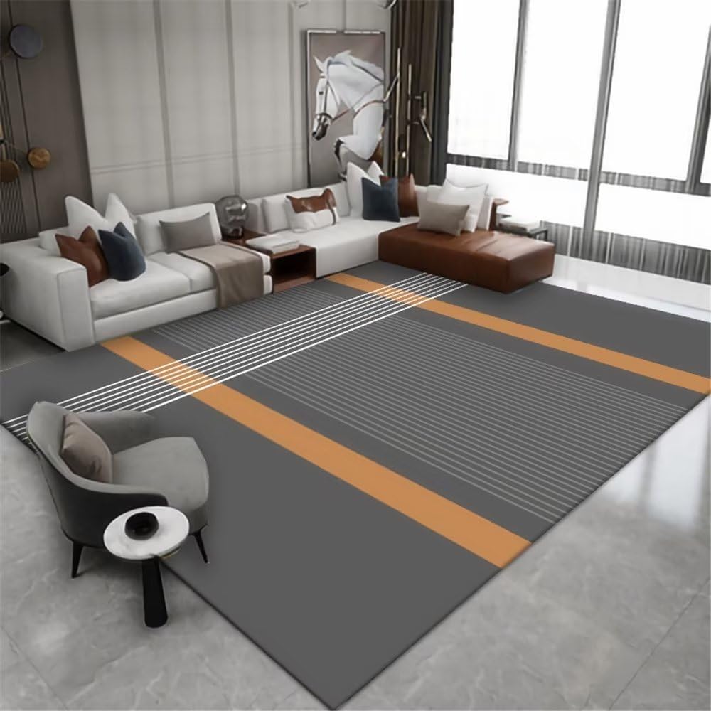 Tapis de salon marron rayé 100x200cm lavable pour sol de chambre