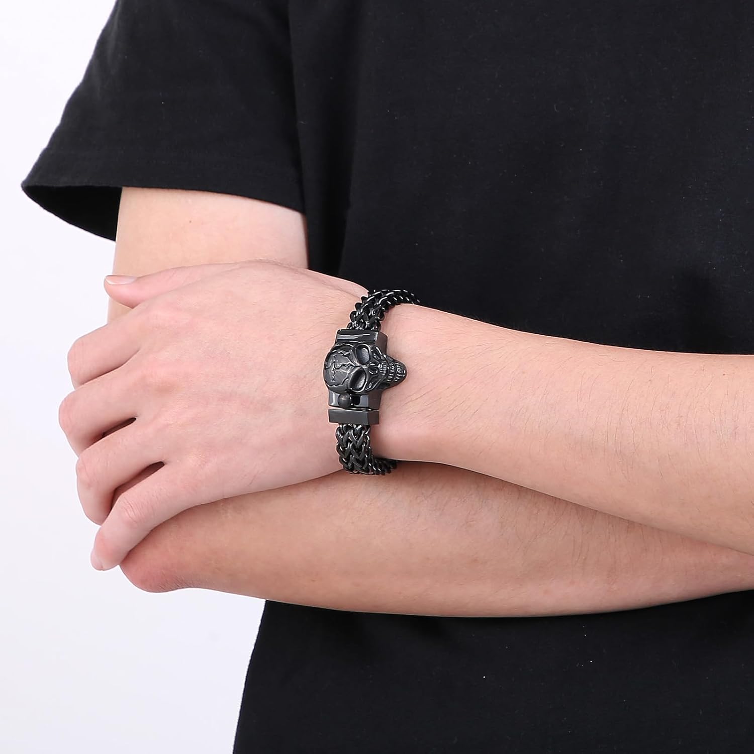 Men's Gothic Skull Curb Link Chain Bracelet - Stainless Steel Punk Rock Bracelet for Men, Gothic Jewelry, Unique Gifts for Men, Adjustable Skull Bracelets, Gift for Him, Ideal for Father's Day - Image 5