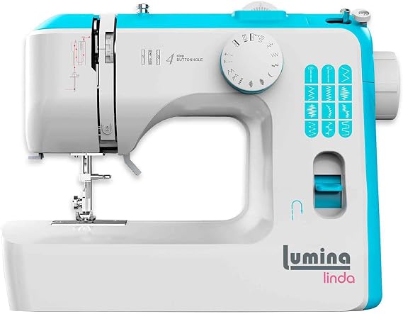 Lumina Linda Beginner Sewing Machine, 12 Built-In Stitches, Portable Small Sewing Machine with Full Metal Frame & LED Light | Great for Quilting, Crafts & Mending | Blue Sewing Machine (Blue)