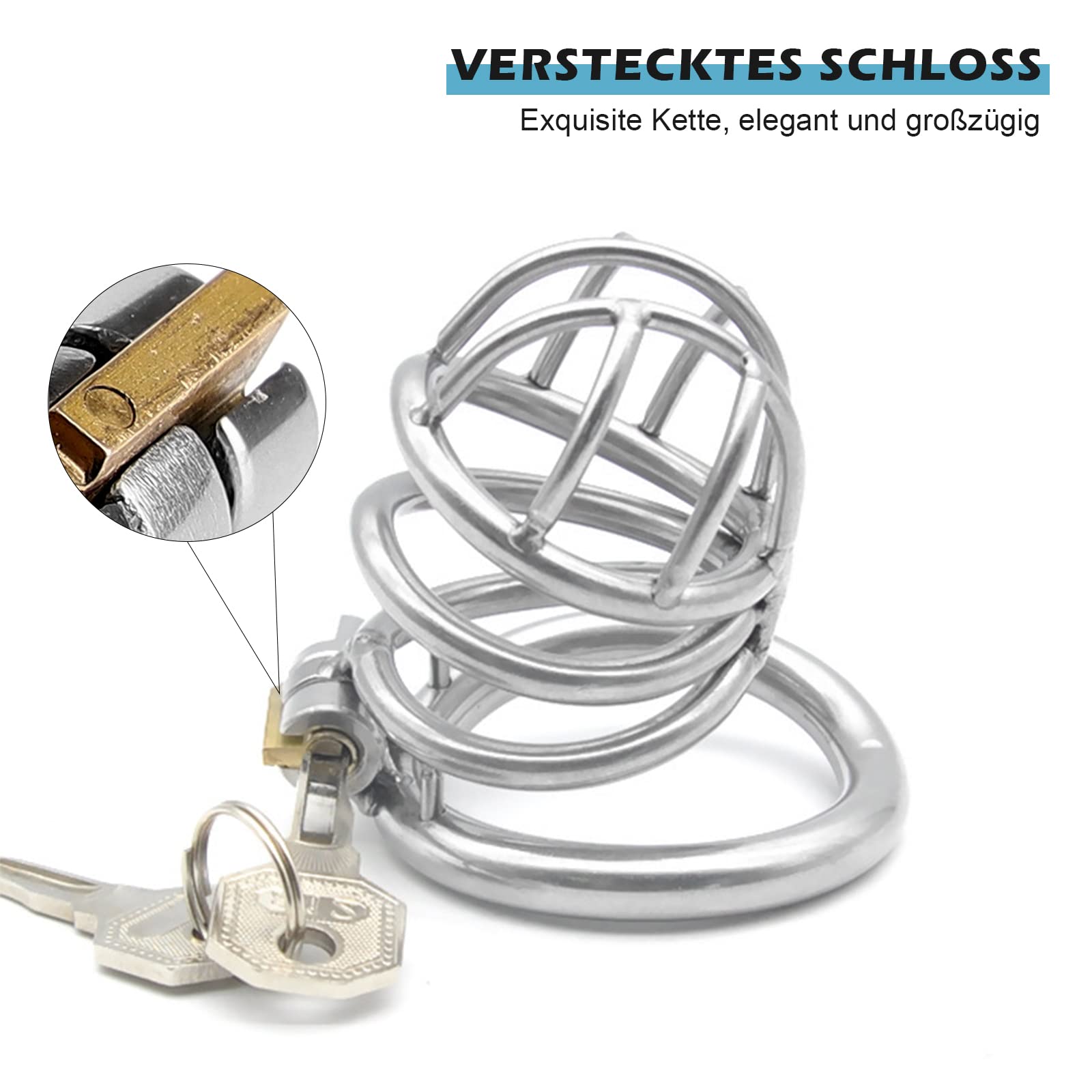 BDSMYEE Chastity Cage Pene in Acciaio Inossidabile, Gabbia di Castità Giocattoli Sessuali Pene Cock Cage, SM Bondage Sex Toys per Uomini (50mm)