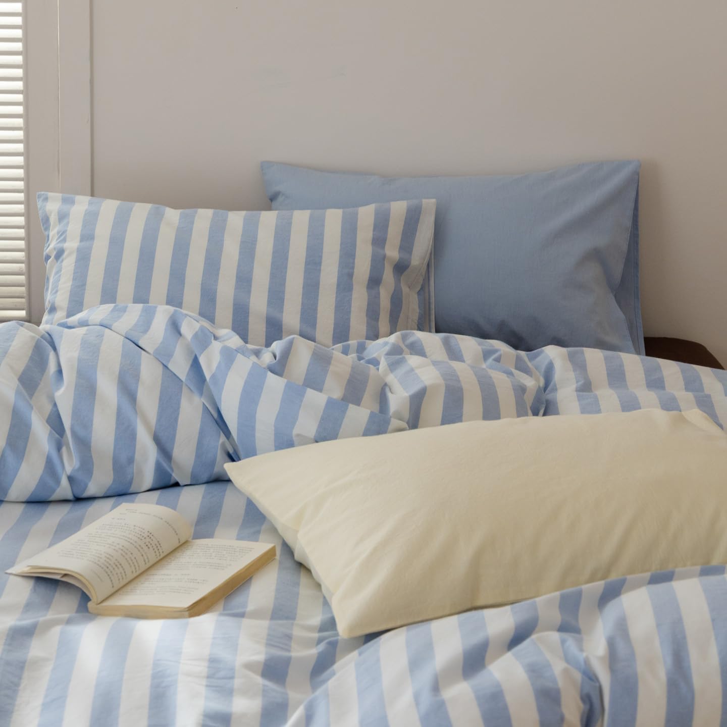 Housse de couette anti-glisse avec zip pour parure de lit rayée 220x240cm
