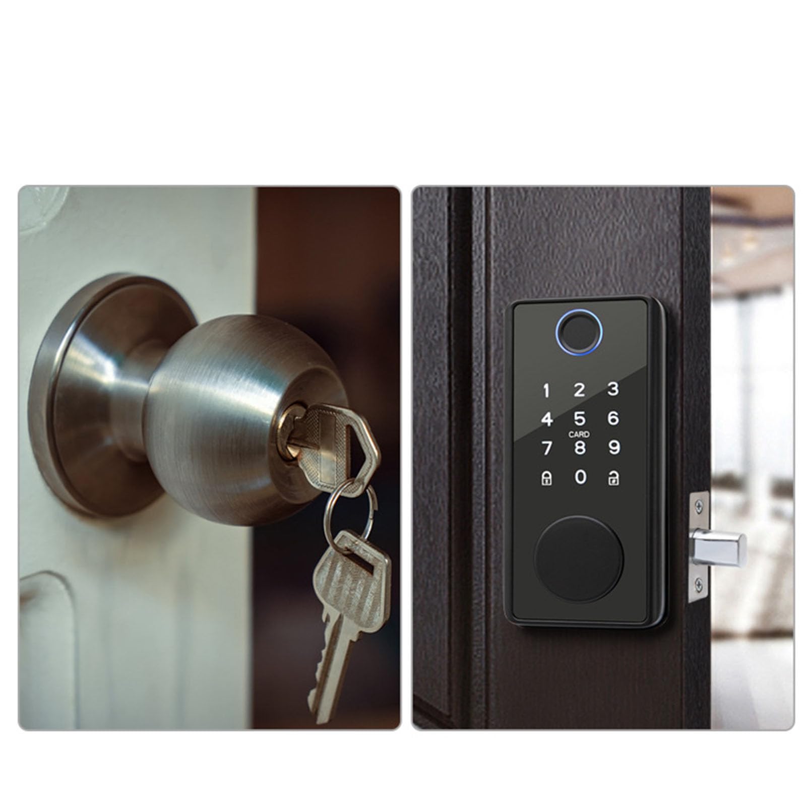 Luocute Serratura Intelligente per Porta con Impronta Digitale, Sensore a Semiconduttore in Lega di Alluminio Blocco Automatico Catenaccio di Sicurezza con Password Virtuale Carta IC
