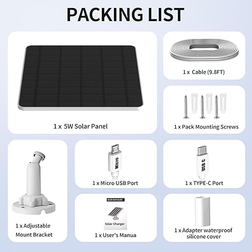 Miniatura 8 de Panel solar para cámara de seguridad al aire libre, cargador de panel solar de 5 W compatible con cámara de batería recargable, con cable de 9.8