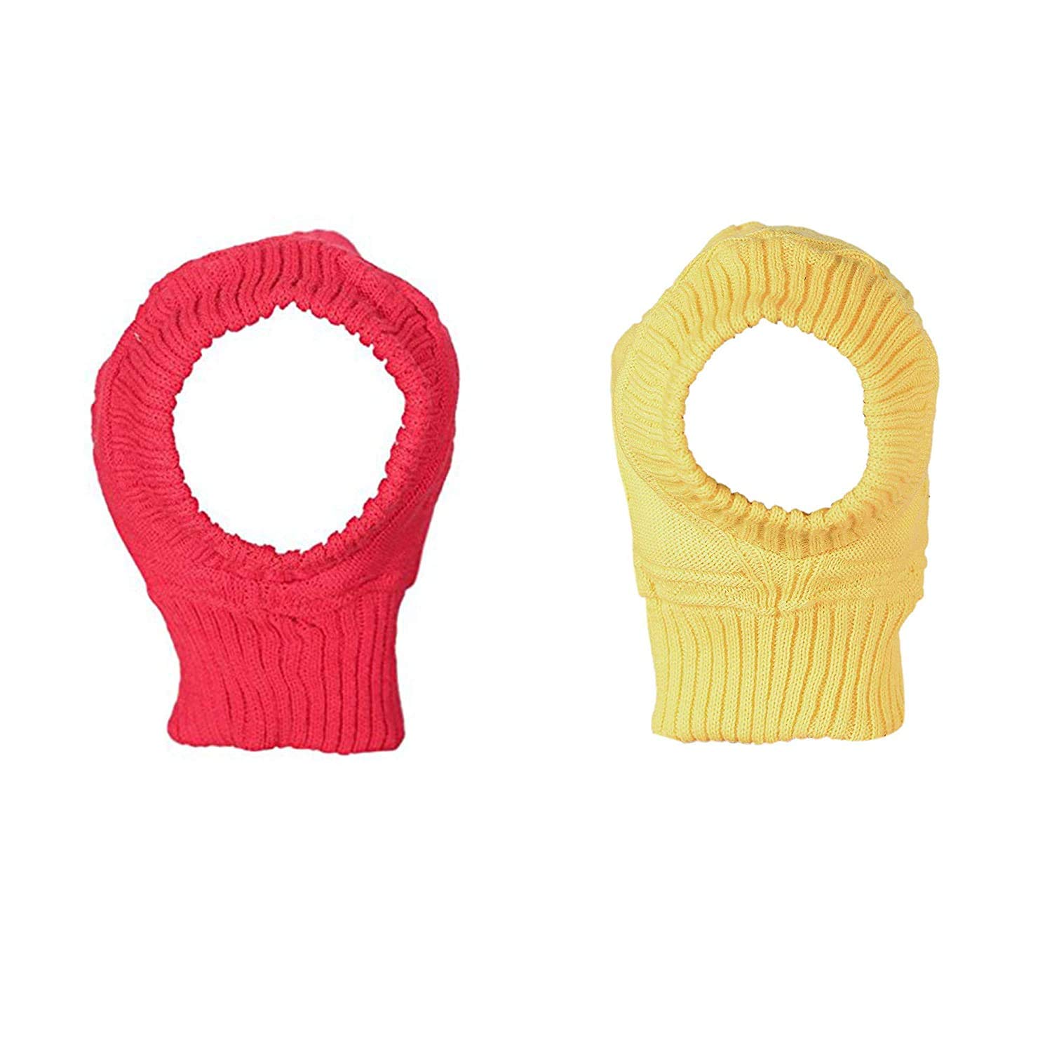 Zeki Woolen Monkey Cap for Baby Boy's & Girl's (Red & Yellow,6 Months - 3 Years)-(Pack of 02)