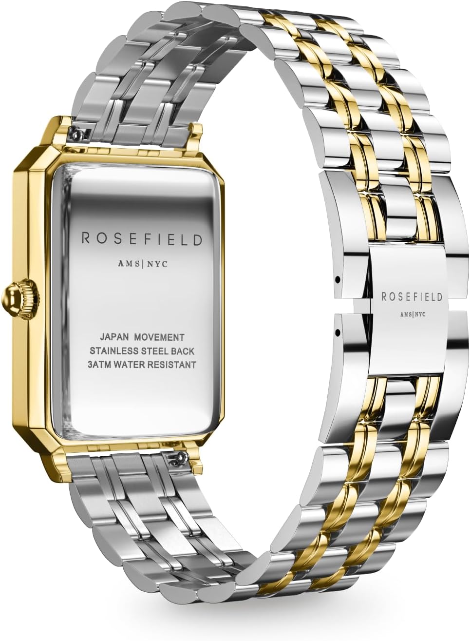 Rosefield Octagon White Sunray Steel Silver Gold Duotone with White Sunray Dial and 23 x 29 mm Gold Case OWSSSG-O48 Stainless Steel, Gold & Silver & White, One Size, Modern